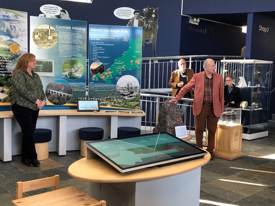 Colin Bristow, former Chief Geologist at English China Clays and Visiting Professor at Camborne School of Mines, talking in the newly redecorated visitor centre at Wheal Martyn